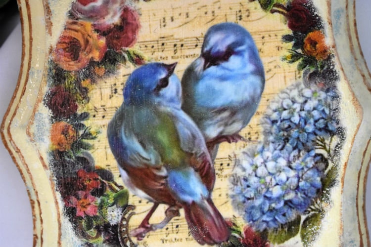 Birds and Light Blue Butterfly Decorative Plaque