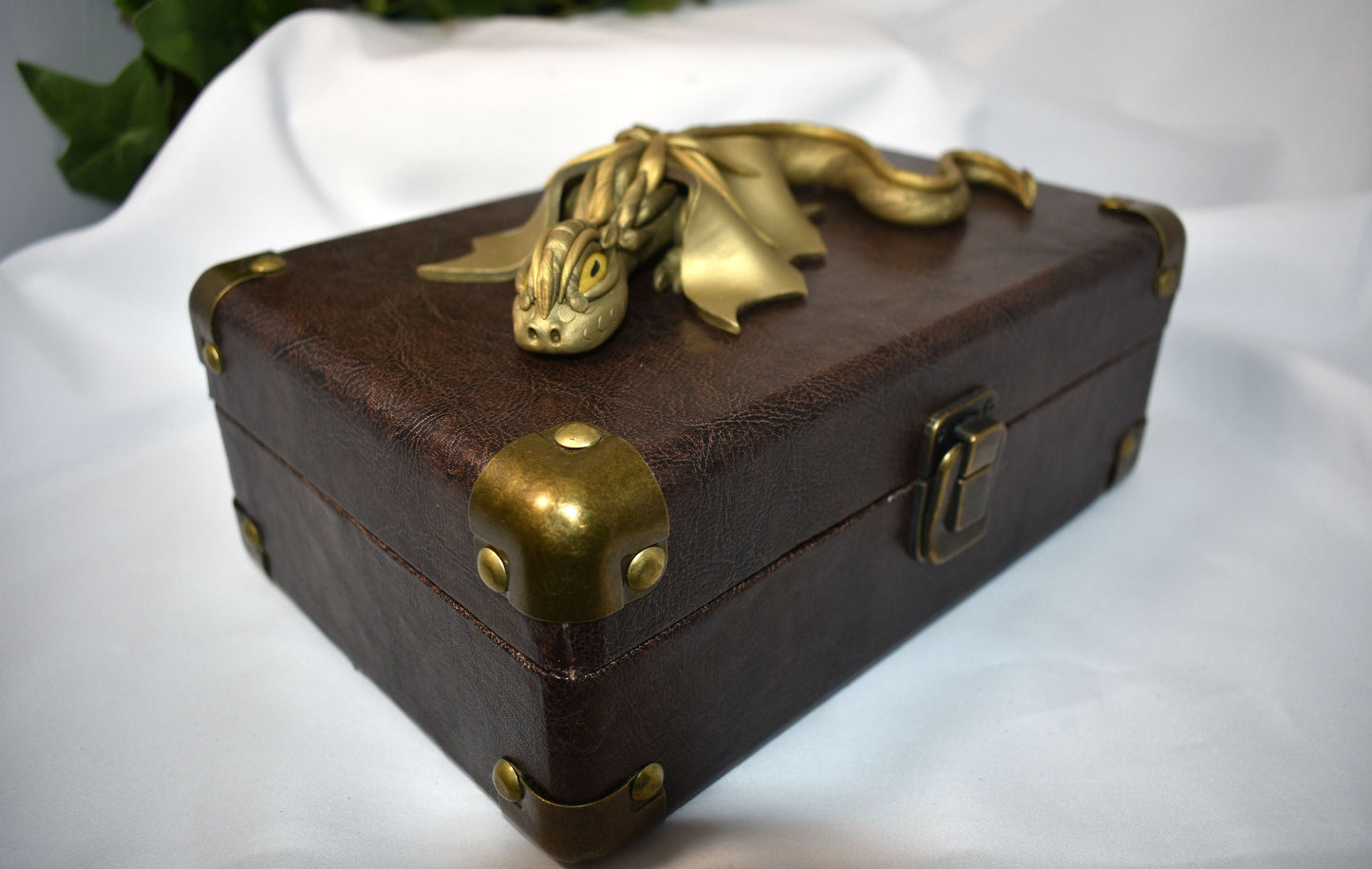Handmade Gold Dragon on Brown Chest