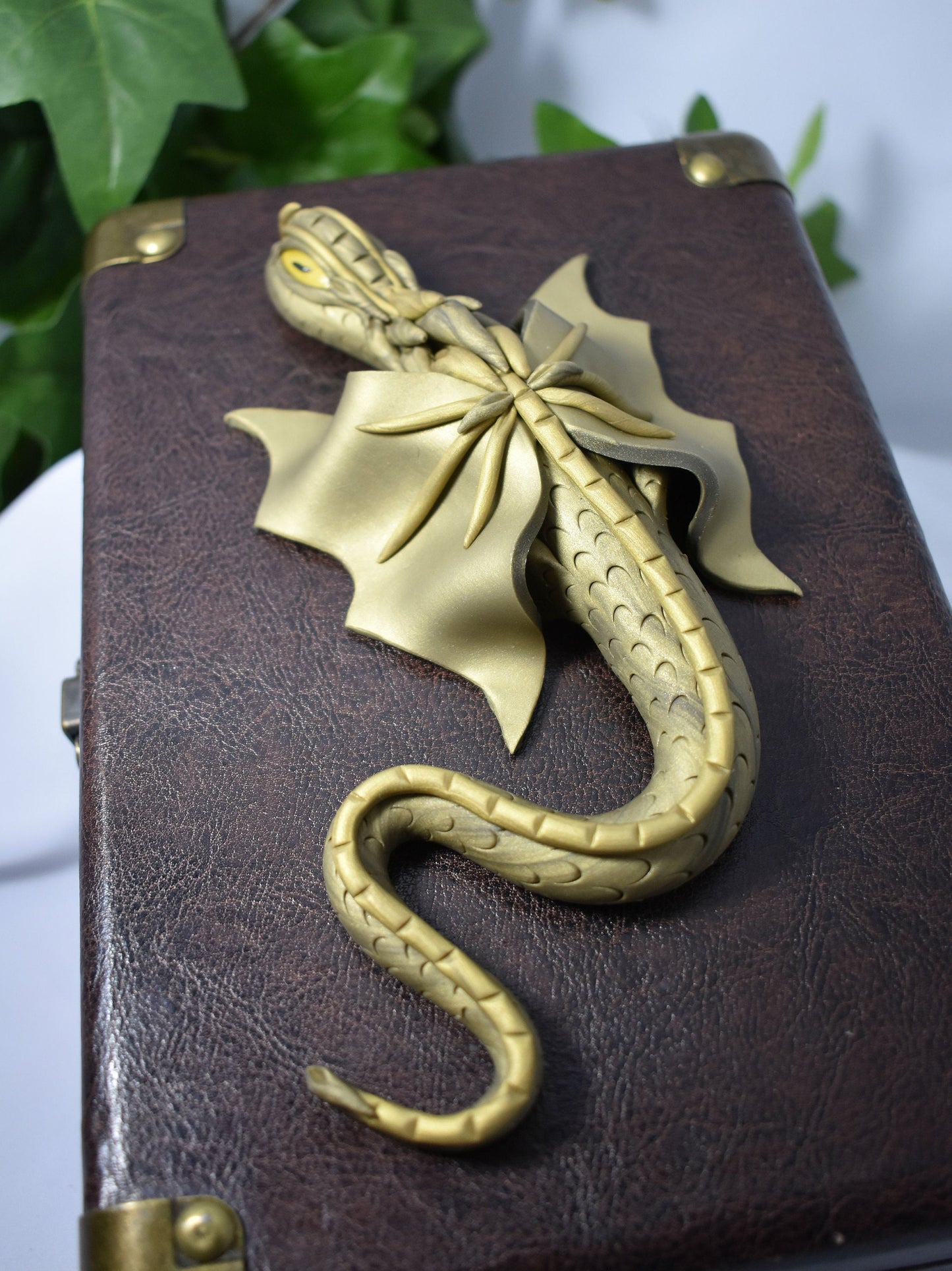 Handmade Gold Dragon on Brown Chest