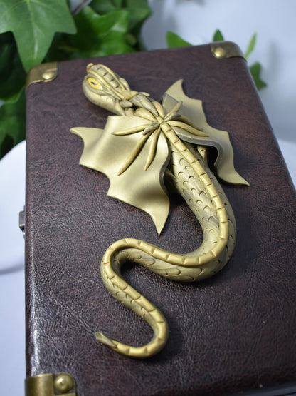Handmade Gold Dragon on Brown Chest