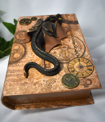Polymer Clay Black Dragon on Altered Paper Mache Box - 1-110