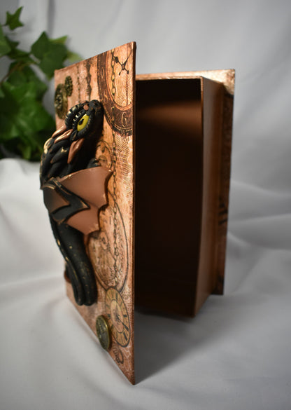 Polymer Clay Black Dragon on Altered Paper Mache Box - 1-110