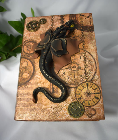 Polymer Clay Black Dragon on Altered Paper Mache Box - 1-110