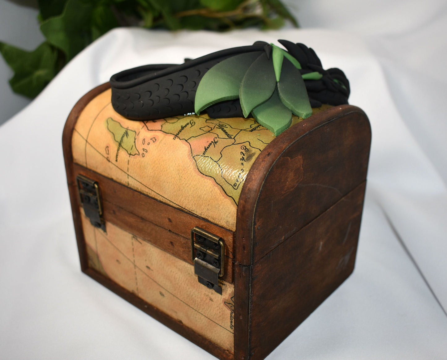 Polymer Clay Black Dragon on Map Chest - 1-111