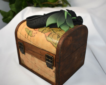 Polymer Clay Black Dragon on Map Chest - 1-111