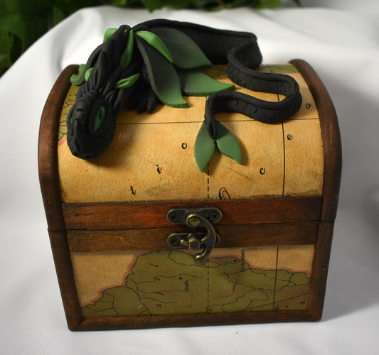 Polymer Clay Black Dragon on Map Chest - 1-111