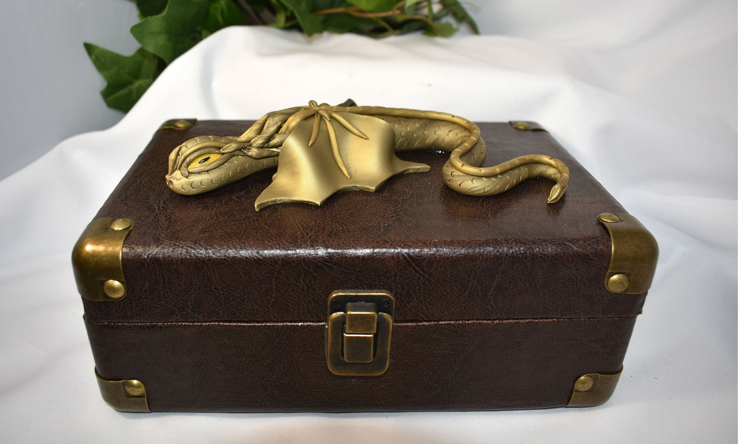 Handmade Gold Dragon on Brown Chest