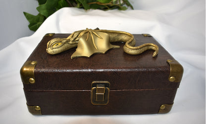 Handmade Gold Dragon on Brown Chest