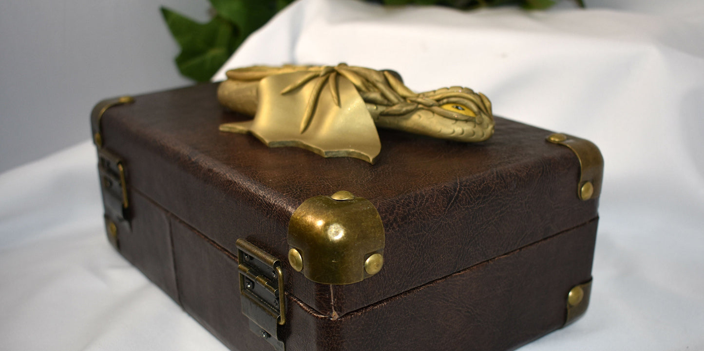 Handmade Gold Dragon on Brown Chest