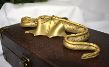Handmade Gold Dragon on Brown Chest