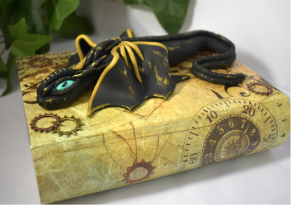 Polymer Clay Black and Gold Dragon on Altered Paper Mache Box - 1-117