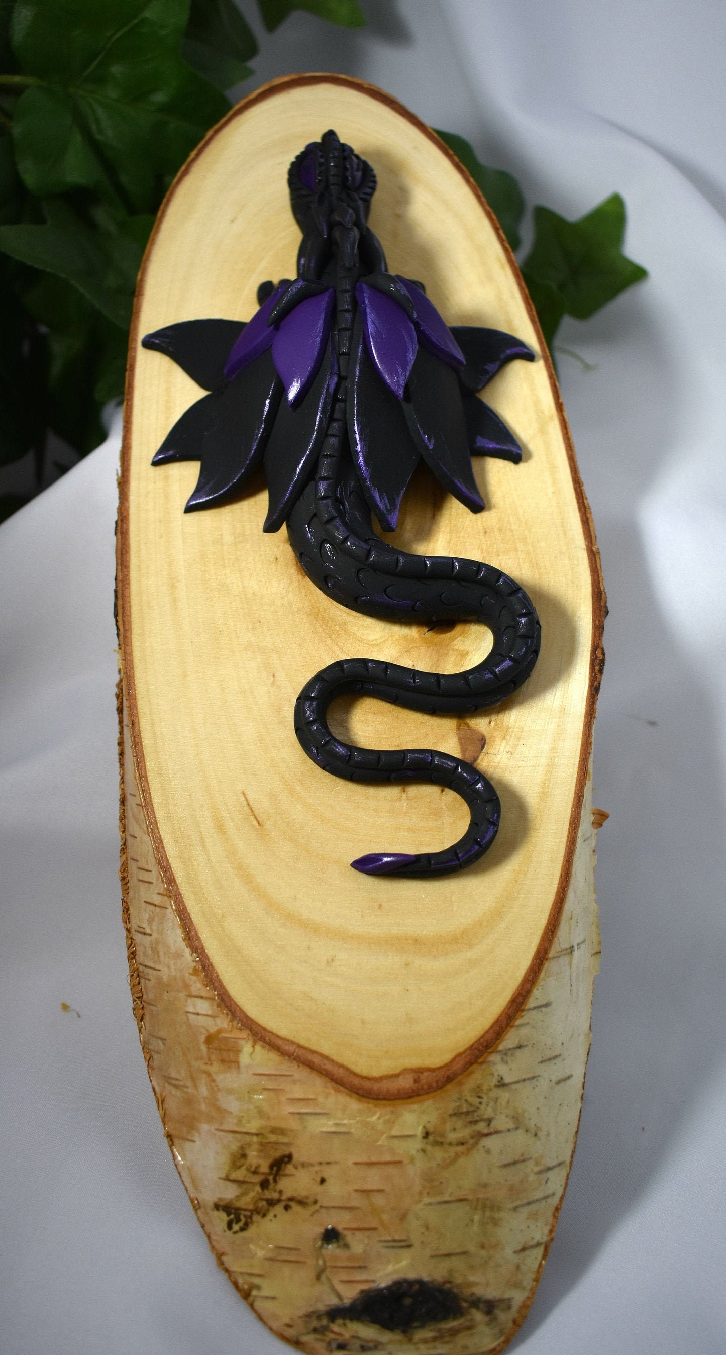 Black and Purple Polymer Clay Dragon - 1-119