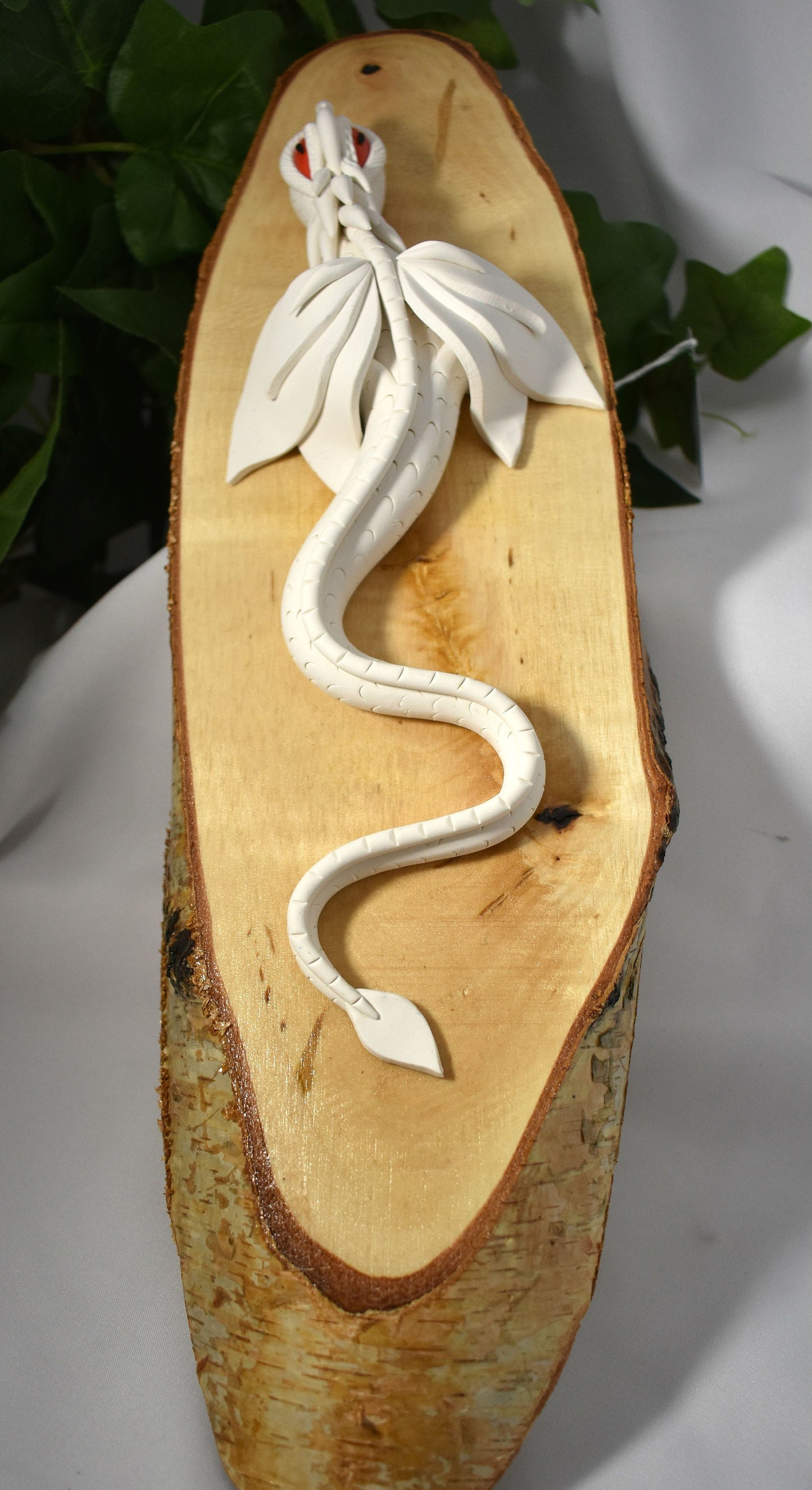 Handmade White Dragon on Wood