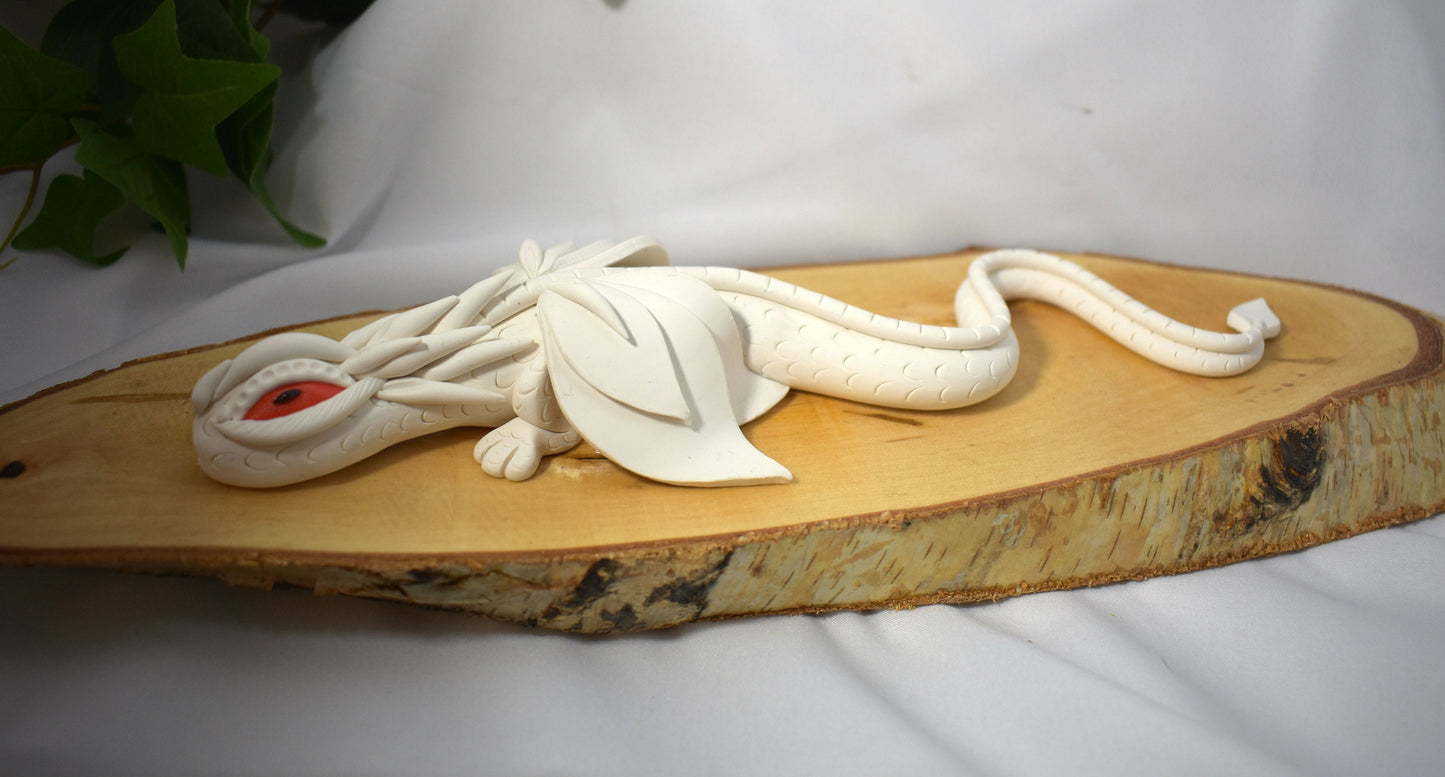 Handmade White Dragon on Wood