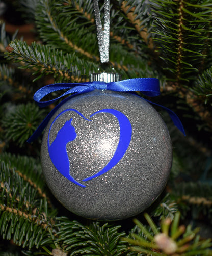 Cat Glitter White and Blue Ornament - 7-018