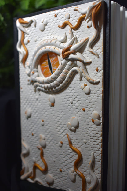 Hand Decorated White Dragon Eye Sketchbook Journal
