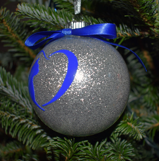 Cat Glitter White and Blue Ornament - 7-018