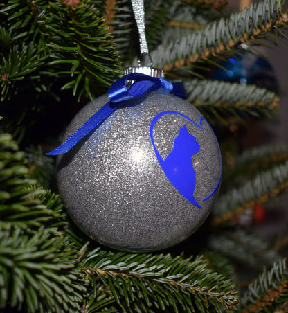 Cat Glitter White and Blue Ornament - 7-018