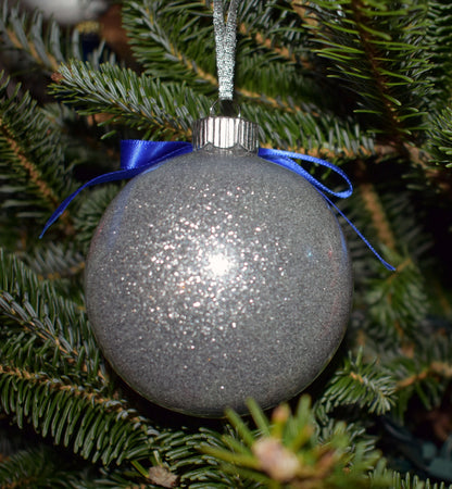 Cat Glitter White and Blue Ornament - 7-018