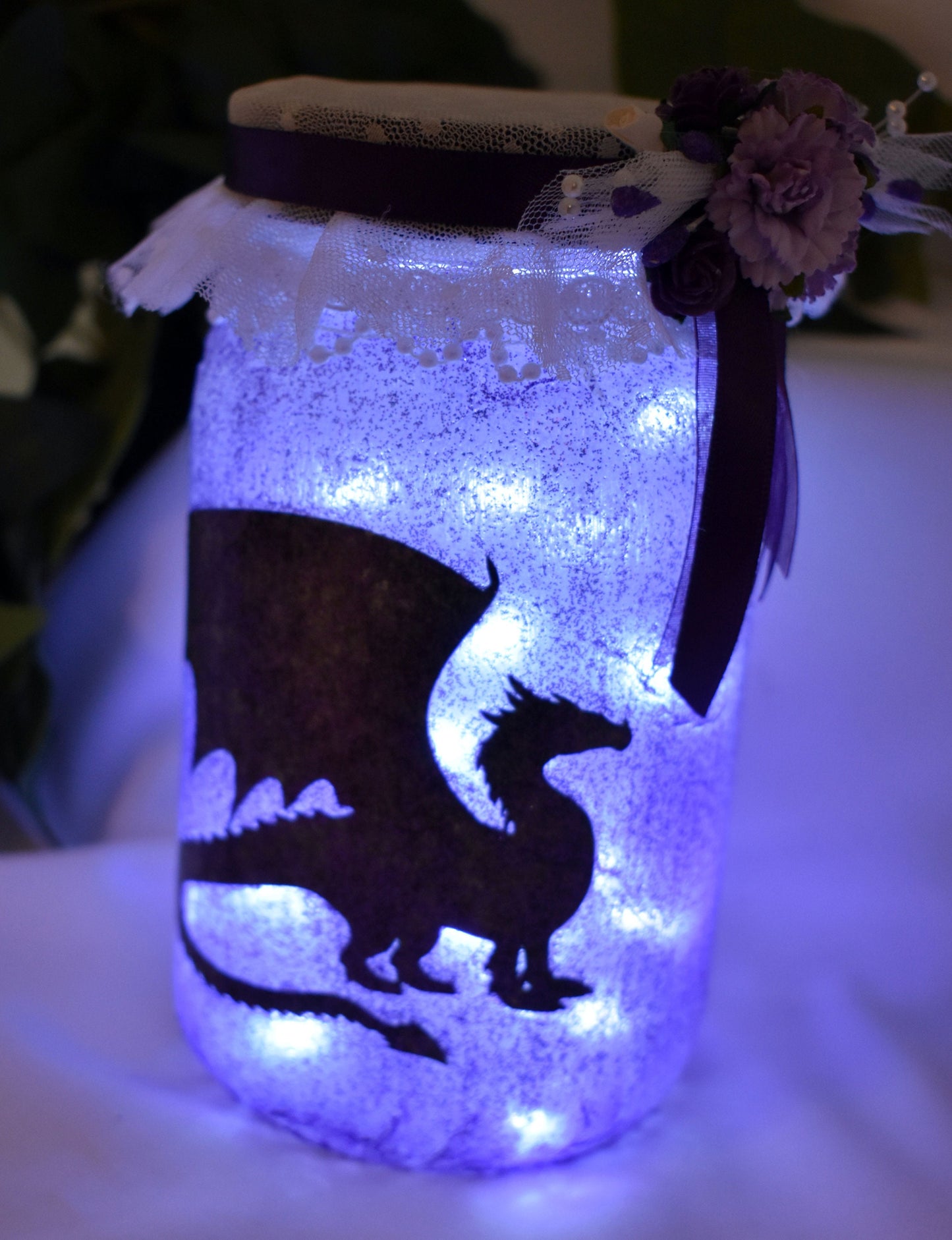 Handmade Purple Dragon Altered Mason Jar with Lights