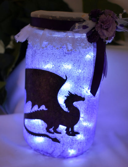 Handmade Purple Dragon Altered Mason Jar with Lights