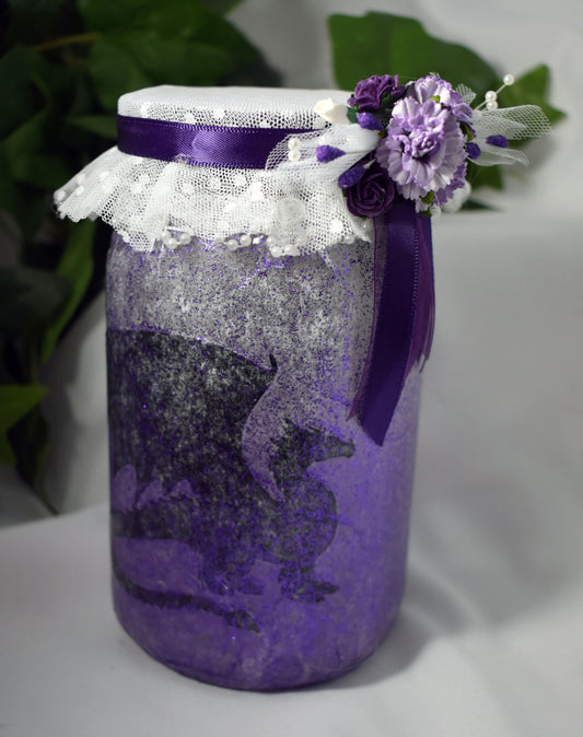 Lighted Purple Dragon Decoupage Mason Jar - 7-070