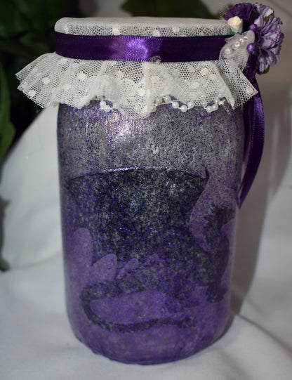 Handmade Purple Dragon Altered Mason Jar with Lights