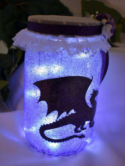 Handmade Purple Dragon Altered Mason Jar with Lights