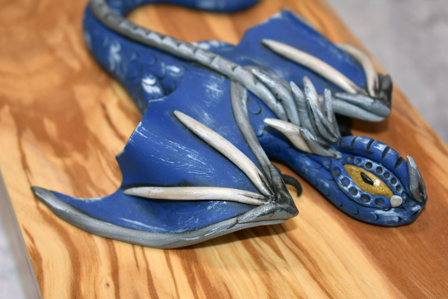 Polymer Clay Blue Dragon on Apple Wood Box - 1-091