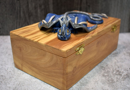 Polymer Clay Blue Dragon on Apple Wood Box - 1-091