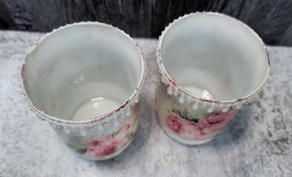 Hand Decorated Mixed Media Candle Holder - Pink Roses