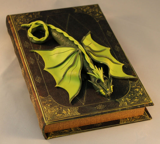 Handmade Green Dragon on Hollow Book