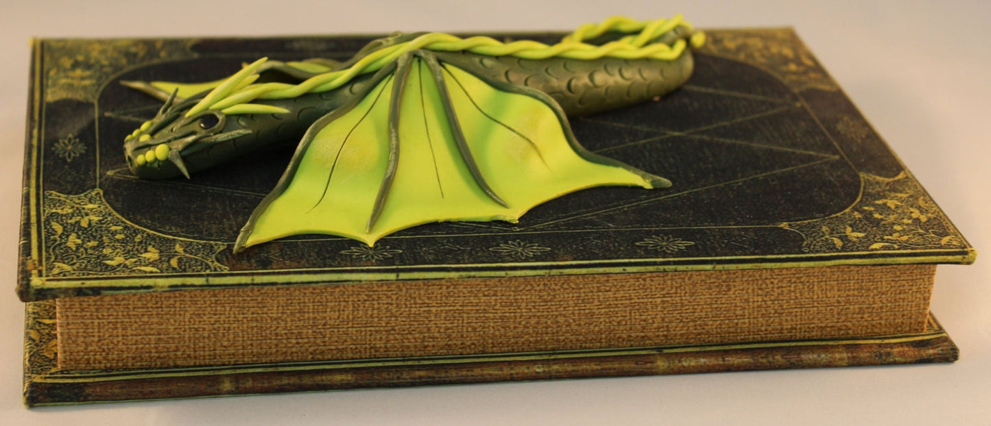 Handmade Green Dragon on Hollow Book