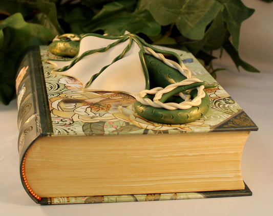 Polymer Clay Green and Beige Dragon Book - 1-034