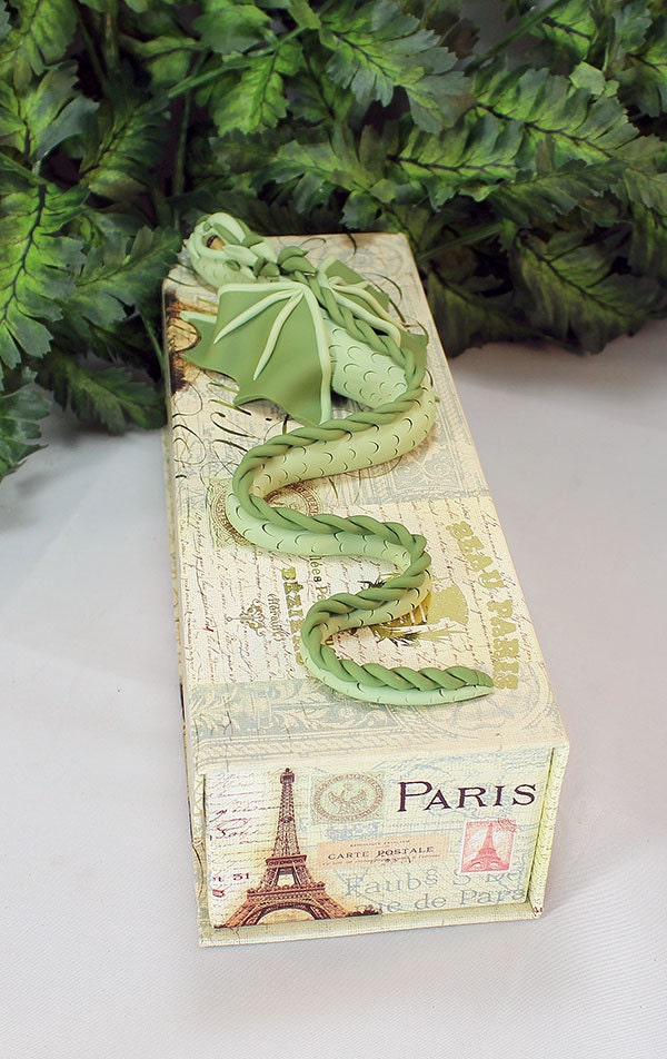 Handmade Green Dragon on Pencil Box