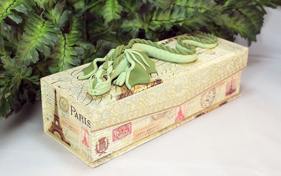 Handmade Green Dragon on Pencil Box