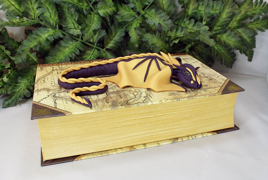 Handmade Purple and Gold Dragon on a Hollow Book